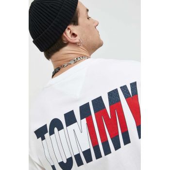 Tommy Jeans tricou din bumbac culoarea alb, cu imprimeu