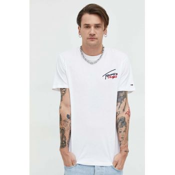 Tommy Jeans tricou din bumbac culoarea alb, cu imprimeu