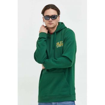 Vans hanorac de bumbac barbati, culoarea verde, cu glugă, cu imprimeu