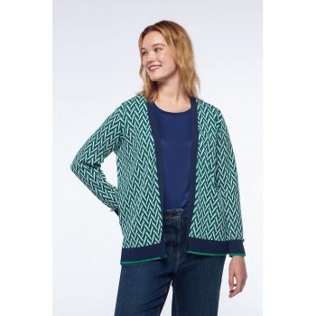 Cardigan fara inchidere cu model herringbone