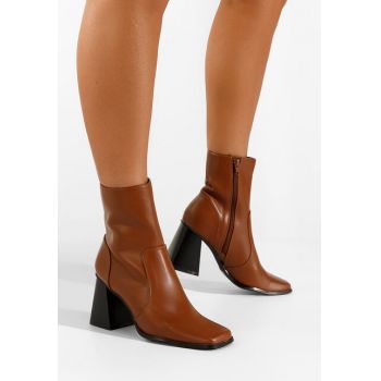 Botine cu toc gros camel Augustina