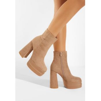 Botine cu toc gros nude Adustina