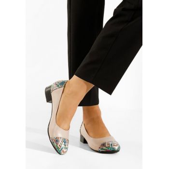Pantofi cu toc mic bej Romina V2 ieftini