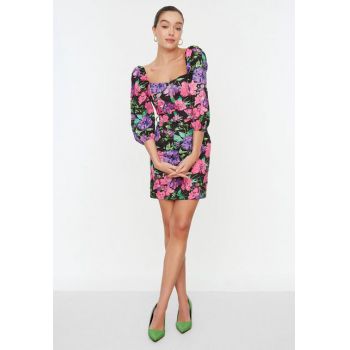 Rochie scurta Illustrate multicolora la reducere