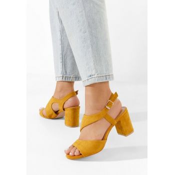Sandale elegante cu toc gros Floresta galbene ieftine la reducere