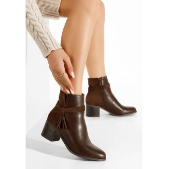 Botine dama cu toc Herrera maro ieftine