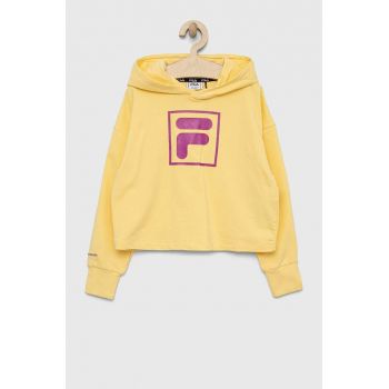 Fila bluza copii culoarea galben, cu glugă, cu imprimeu