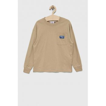 Fila longsleeve din bumbac pentru copii culoarea bej, cu imprimeu