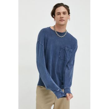 Abercrombie & Fitch longsleeve din bumbac culoarea albastru marin, neted