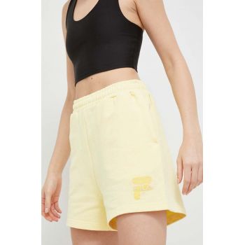 Fila pantaloni scurti din bumbac culoarea galben, cu imprimeu, high waist