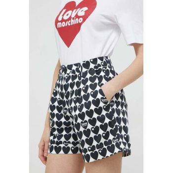 Love Moschino pantaloni scurti femei, culoarea albastru marin, modelator, high waist