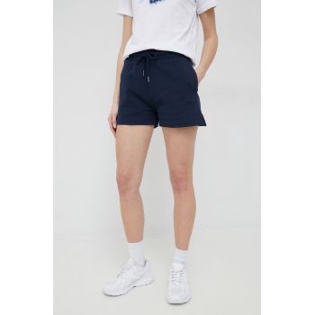 Pepe Jeans pantaloni scurti din bumbac culoarea albastru marin, neted, high waist