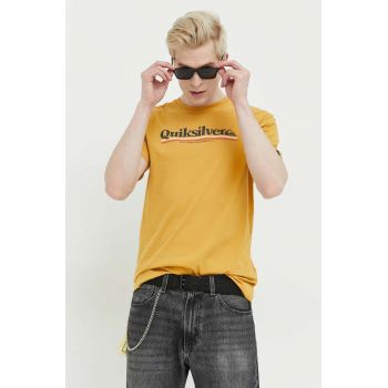 Quiksilver tricou din bumbac culoarea galben, cu imprimeu ieftin