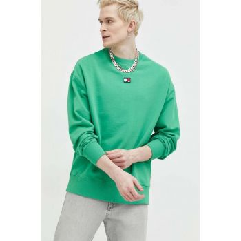 Tommy Jeans hanorac de bumbac barbati, culoarea verde, cu imprimeu ieftin