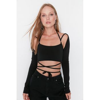 Bluza crop cu snururi de ajustare ieftina