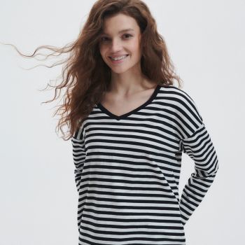 Reserved - Tricou în dungi, cu mânecă lungă - Negru