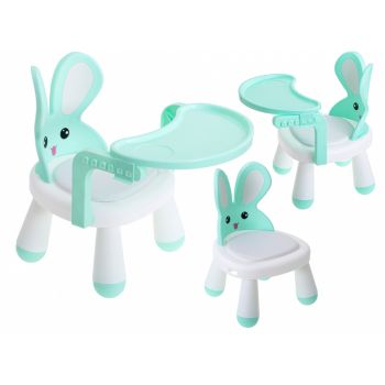 Scaun de masa pentru copii, 2 in 1, cu tavila reglabila si detasabila, sarcina maxima 26 kg, dimensiune 31 x 45cm, Little Bunny Verde menta