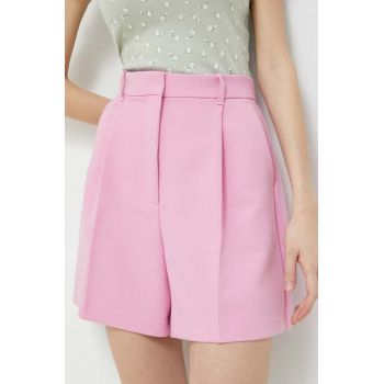 Abercrombie & Fitch pantaloni scurti femei, culoarea roz, neted, high waist ieftini