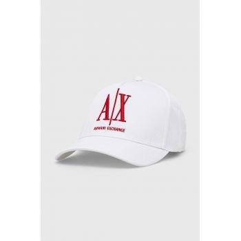 Armani Exchange șapcă de baseball din bumbac culoarea alb, cu imprimeu ieftina