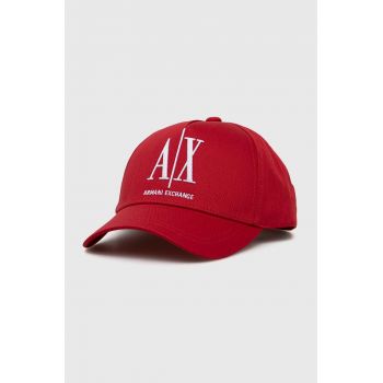 Armani Exchange șapcă de baseball din bumbac culoarea rosu, cu imprimeu de firma originala