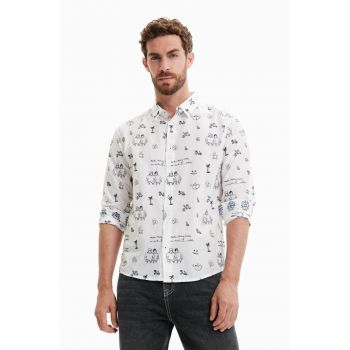 Desigual camasa din bumbac barbati, culoarea alb, cu guler clasic, regular Desigual camasa din bumbac barbati, culoarea alb, cu guler clasic, regular