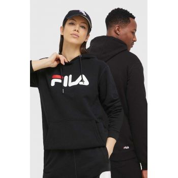 Fila bluza culoarea negru, cu glugă, cu imprimeu