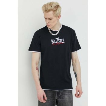 Hollister Co. tricou din bumbac culoarea negru, cu imprimeu