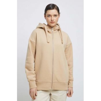 Medicine bluza femei, culoarea bej, cu glugă, neted