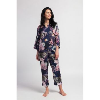 Pijama trei sferturi cu model abstract si floral
