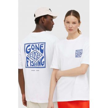 Samsoe Samsoe tricou din bumbac culoarea alb, cu imprimeu