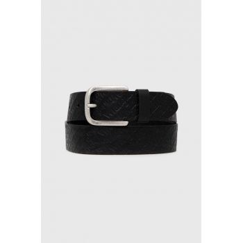 Wrangler curea de piele barbati, culoarea negru