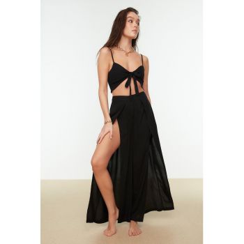 Set de pantaloni cu croiala ampla cu slituri laterale si top crop
