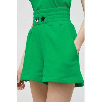 Chiara Ferragni pantaloni scurti din bumbac culoarea verde, neted, high waist