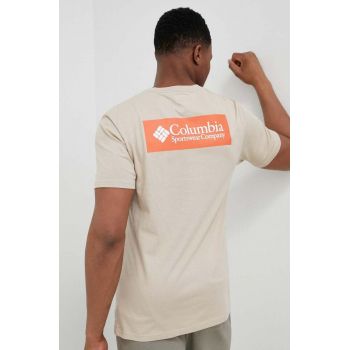 Columbia tricou din bumbac culoarea bej, cu imprimeu