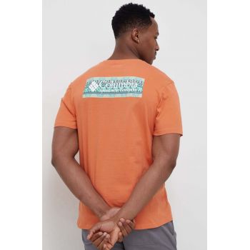 Columbia tricou din bumbac culoarea portocaliu, cu imprimeu