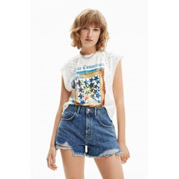 Desigual tricou din bumbac culoarea alb de firma original