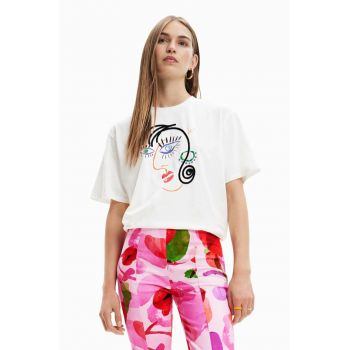 Desigual tricou din bumbac culoarea alb de firma original