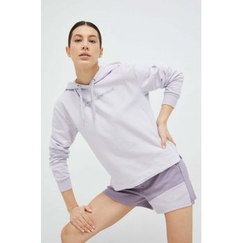 EA7 Emporio Armani bluza femei, culoarea violet, cu glugă, cu imprimeu