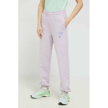 Fila pantaloni de trening din bumbac culoarea violet, neted ieftin