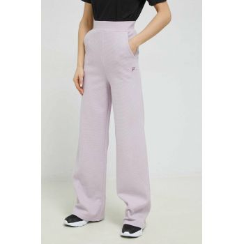 Fila pantaloni de trening din bumbac culoarea violet, neted ieftin