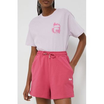 Fila pantaloni scurti femei, culoarea roz, neted, high waist