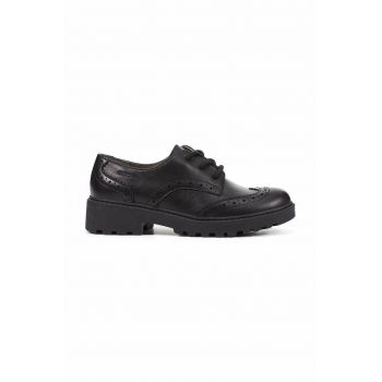 Geox pantofi de piele J CASEY GIRL femei, culoarea negru, cu toc plat, J6420N 00085 C9999 de firma originali