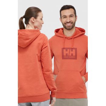 Helly Hansen hanorac de bumbac culoarea portocaliu, cu glugă, cu imprimeu 53289-597 62981