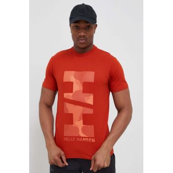 Helly Hansen tricou din bumbac culoarea portocaliu, cu imprimeu 53976-001 de firma original