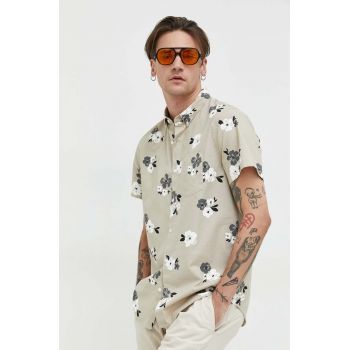 Hollister Co. camasa barbati, culoarea bej, cu guler button-down, regular