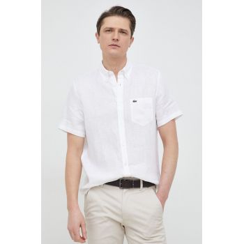 Lacoste camasa de in culoarea alb, cu guler button-down, regular de firma originala