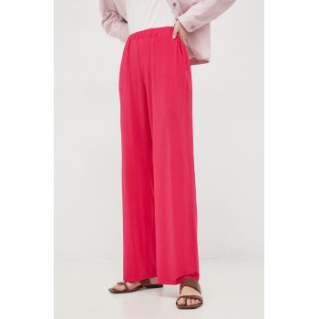 Max Mara Leisure pantaloni femei, culoarea roz, lat, high waist