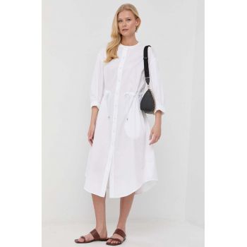 Max Mara Leisure rochie din bumbac culoarea alb, midi, evazati ieftina