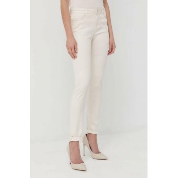 Morgan pantaloni femei, culoarea bej, mulata, medium waist