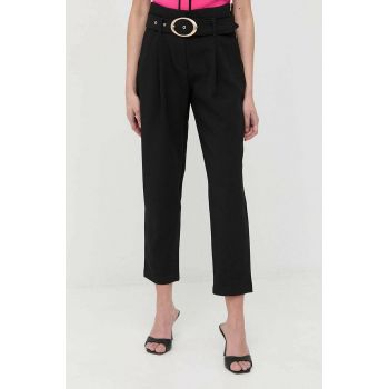 Morgan pantaloni femei, culoarea negru, drept, high waist